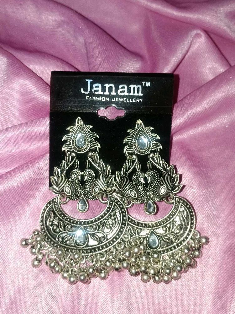 Boho Oxidized Peacock Jhumka Earrings
