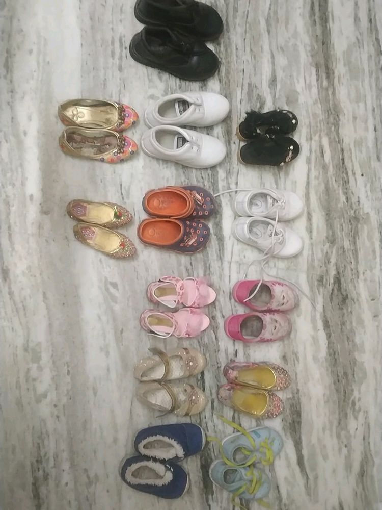 Girl 13 Pair Shoes Including School Blck And White Shoes