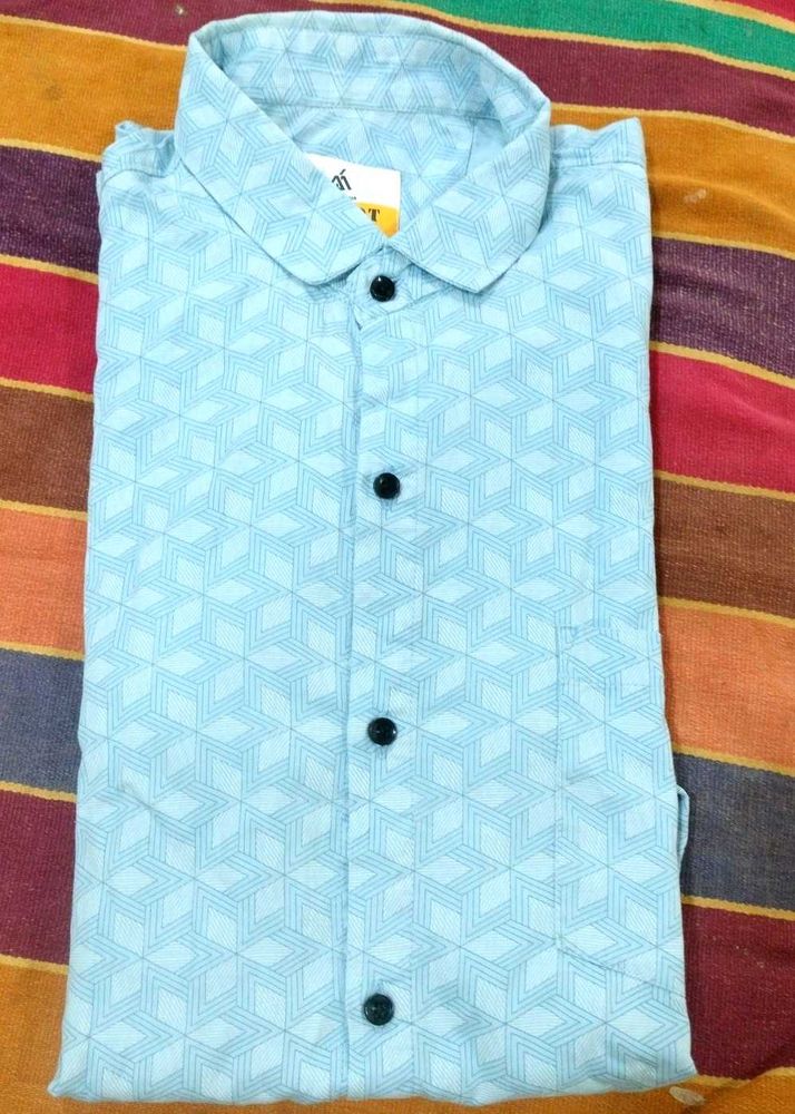 Men's Light Blue Geometric Print Shirt