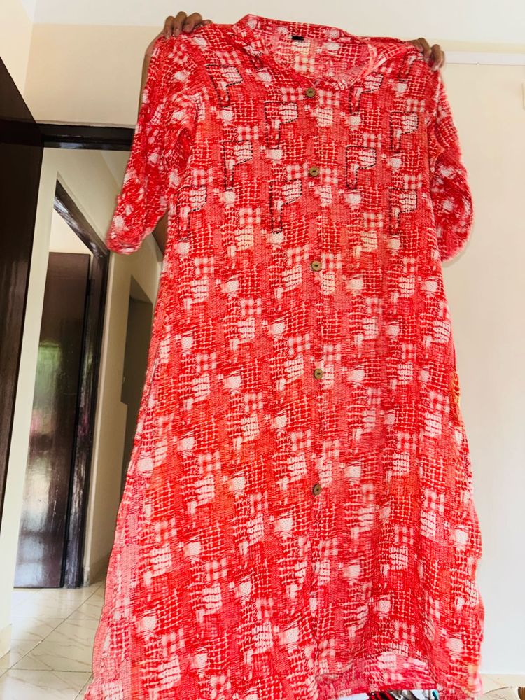 Red Printed Kurta