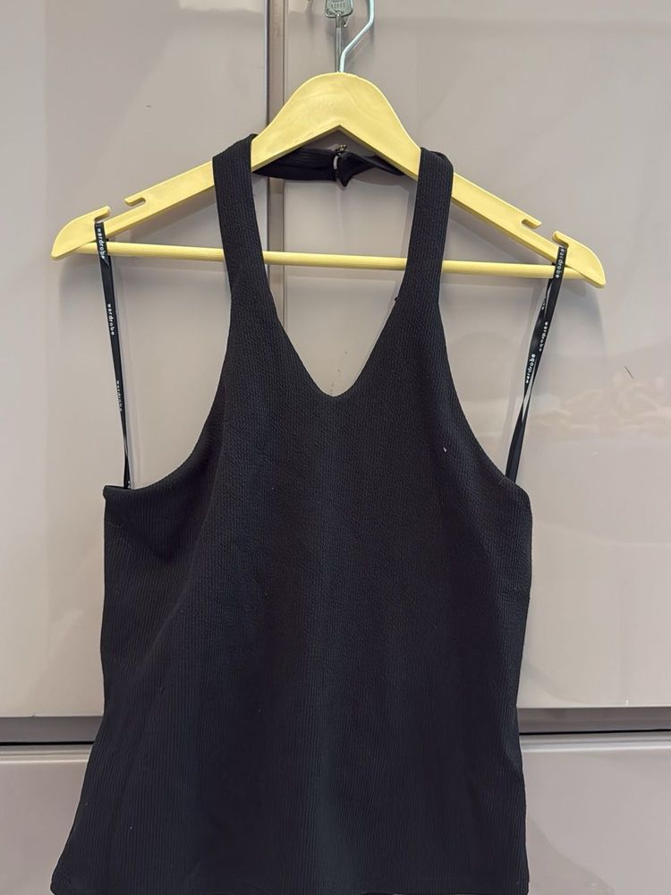 Black Ribbed Halter Neck Top