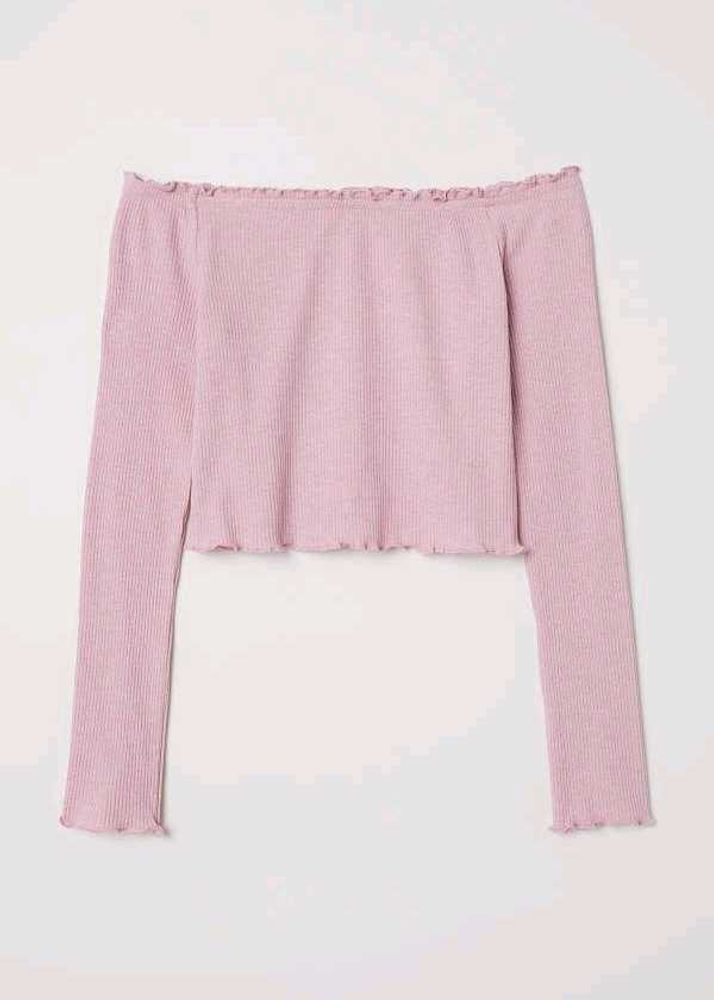 Pink Off-Shoulder Ribbed Top
