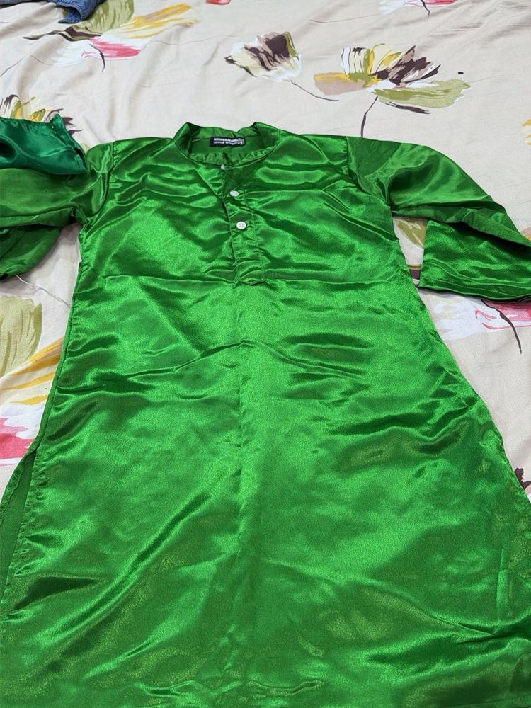 Vibrant Green Satin Kurta Set