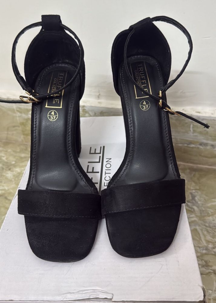 Brand New Truffle Collection Black Suede BlockHeel