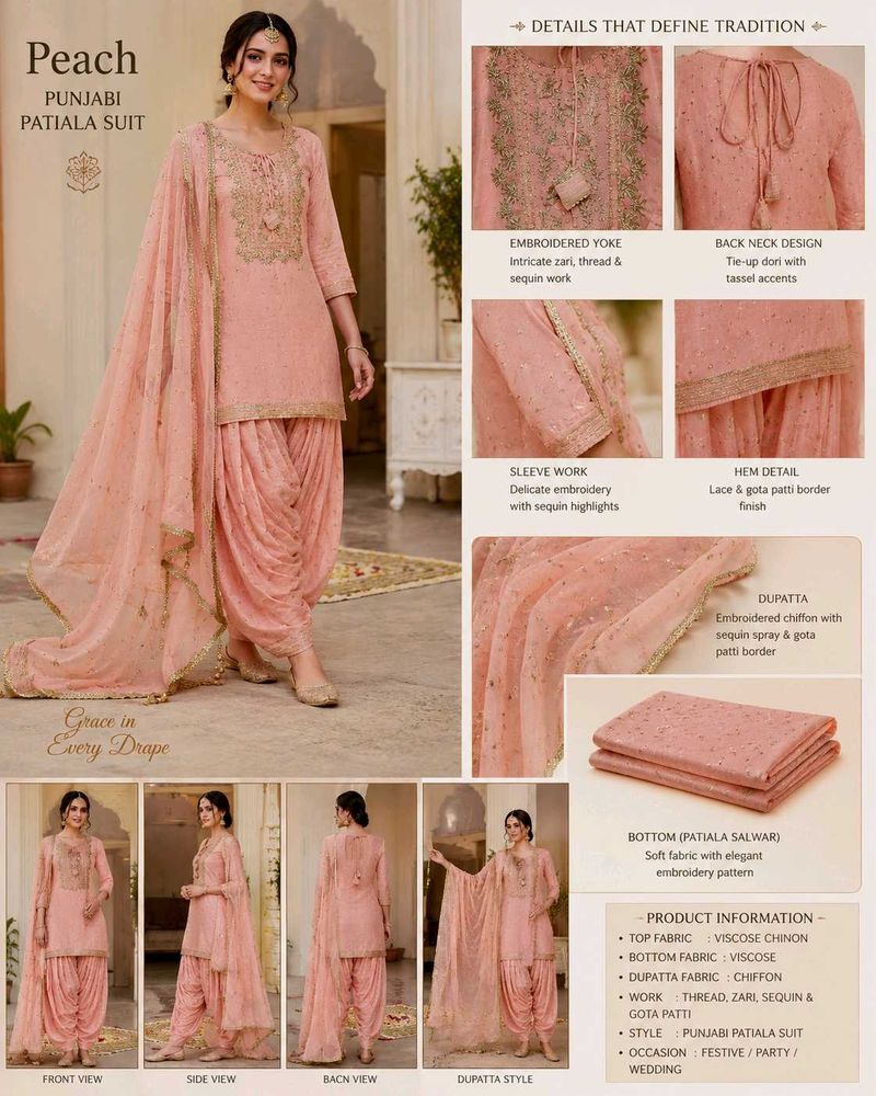 Elegant Peach Patiala Suit Set