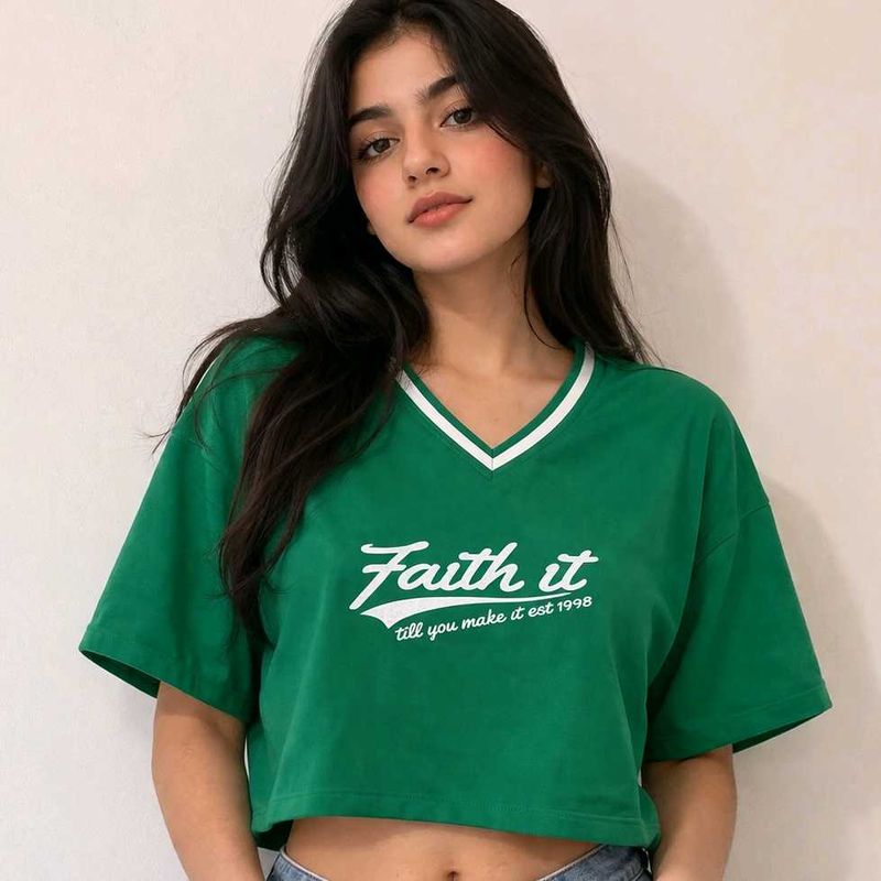 Green "Faith it" Crop T-Shirt