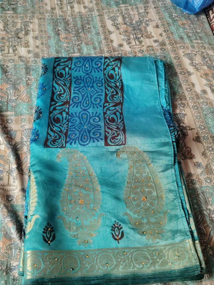 light blue  Sareewith stitched blouse