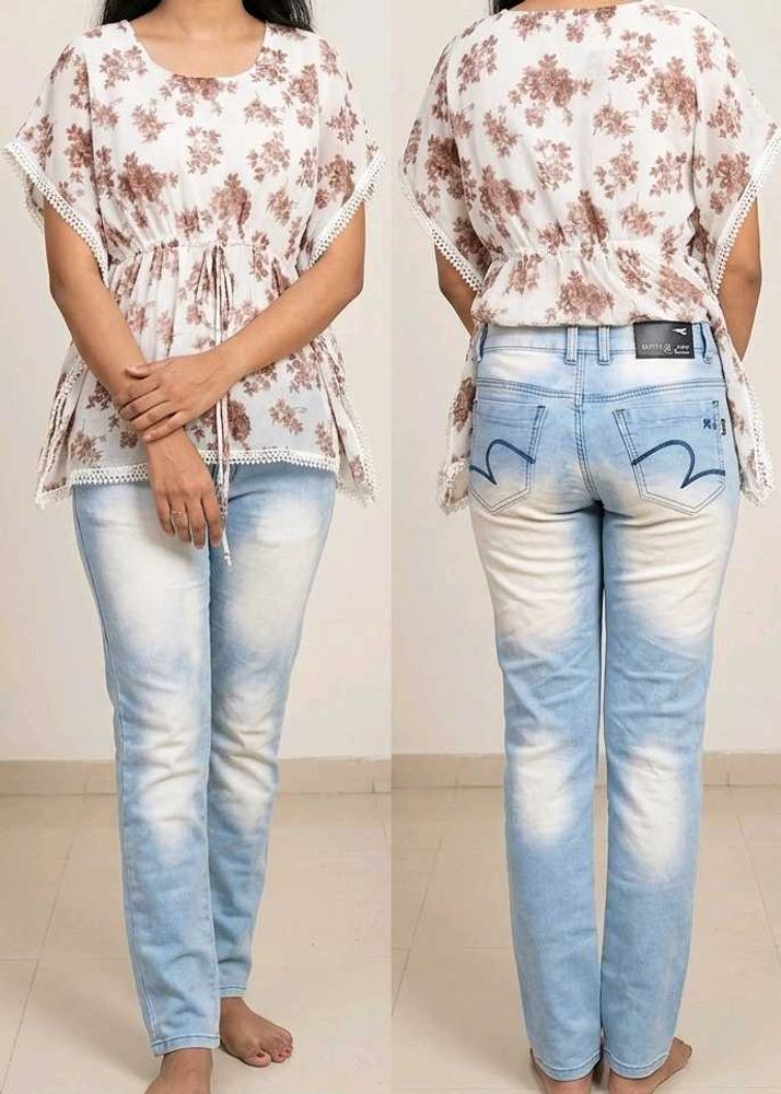 Chic Floral Kaftan Top with Jeans
