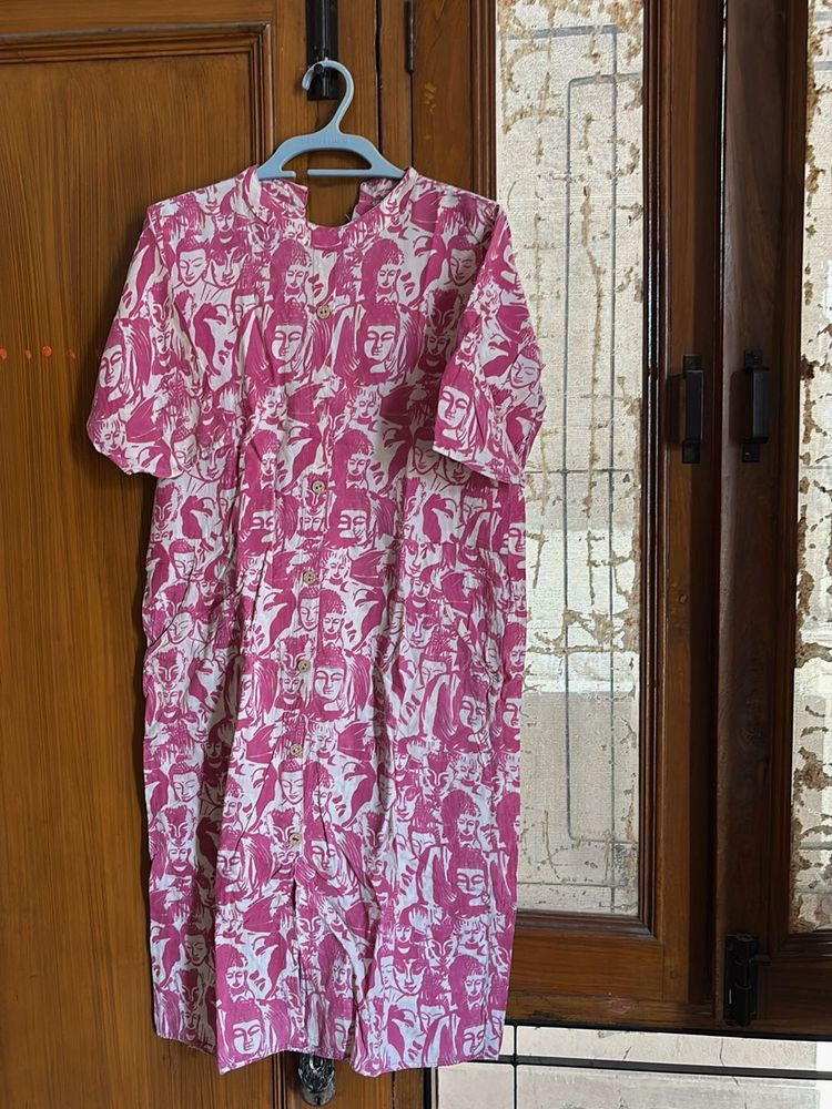 Pink Face Print Kurta