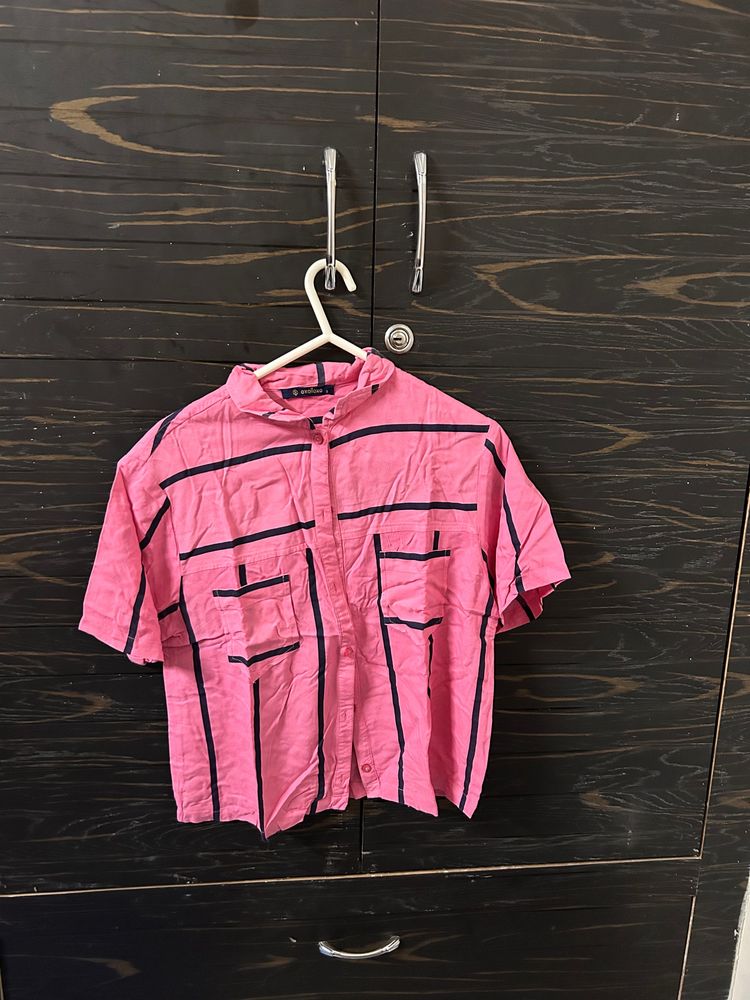 Pink Boxy Crop Shirt