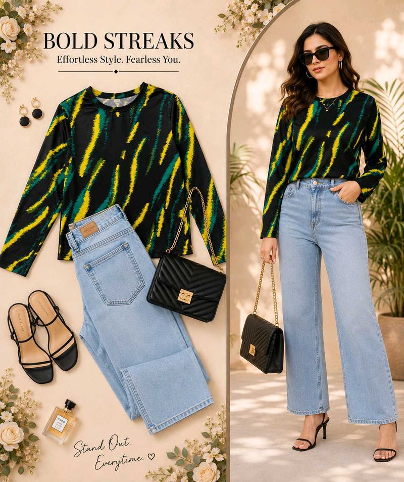 Stylish Abstract Print Long Sleeve Top