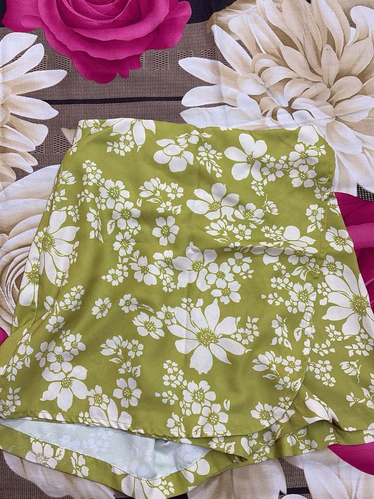 Green Floral Wrap Skirt