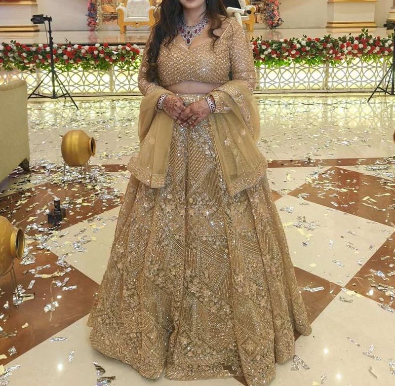 Stunning Golden Embellished Lehenga Choli Set