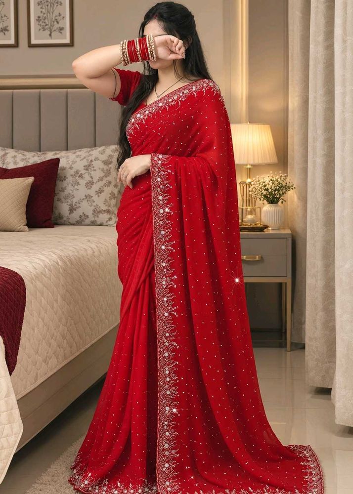 Stunning Red Embellished Saree