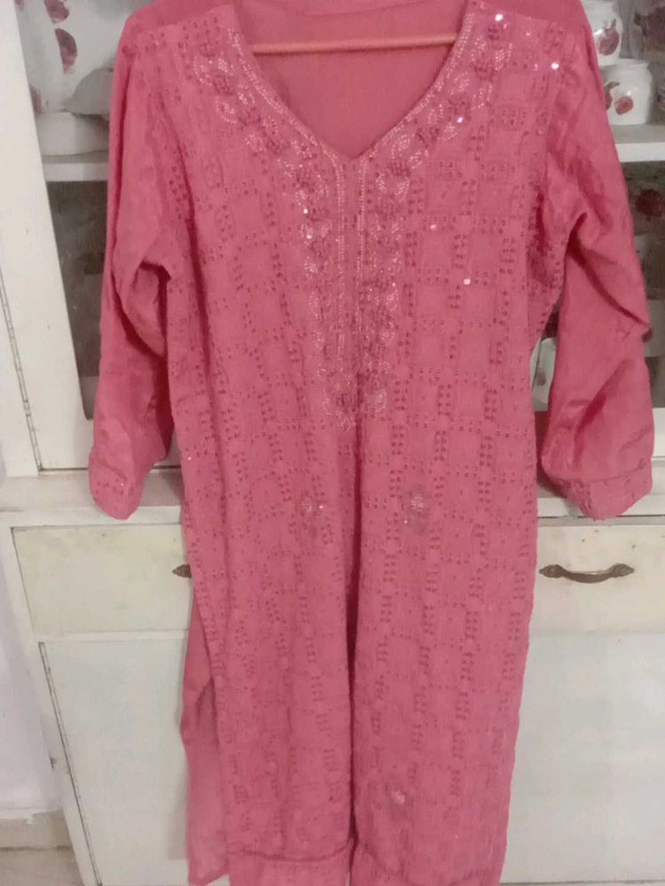 Pink Embroidered Kurta
