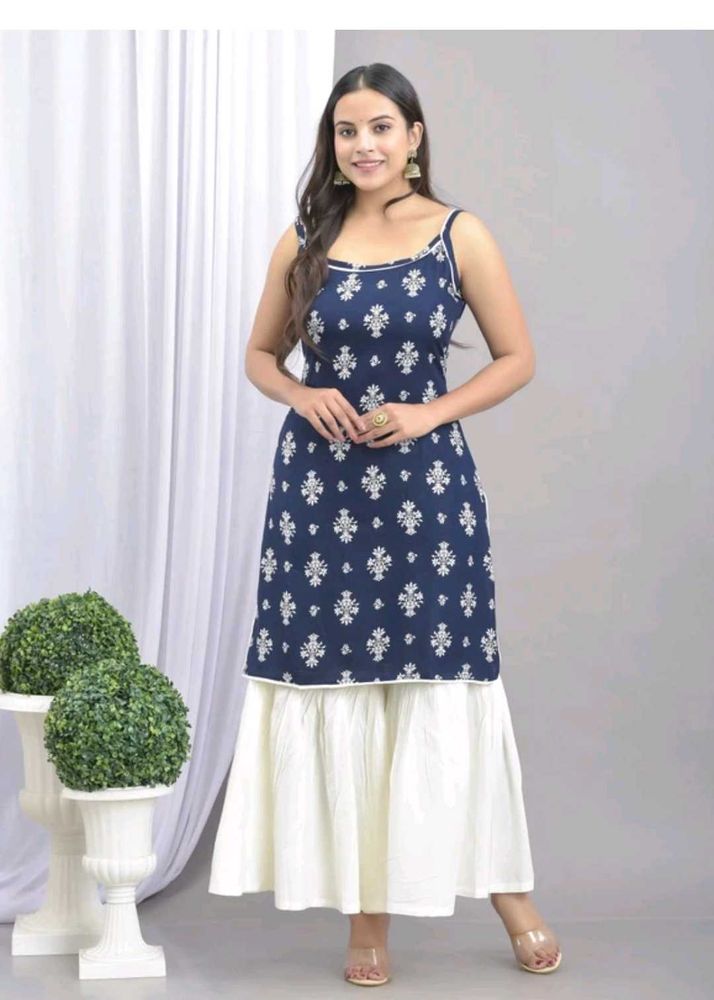 Elegant Navy Blue Printed Kurti