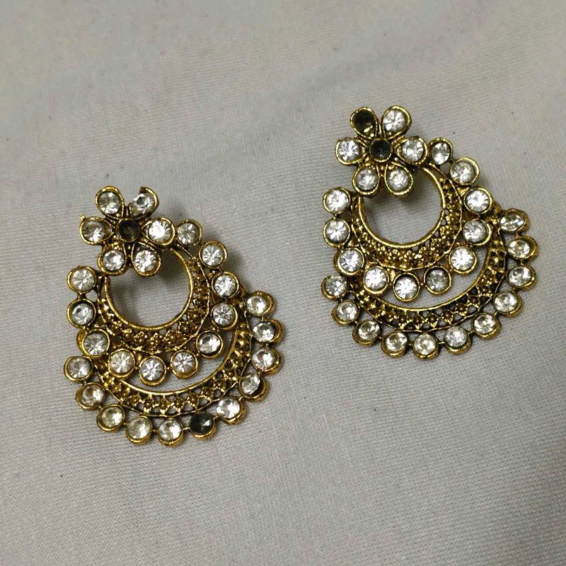 Antique Gold Jhumka Earrings with Stones