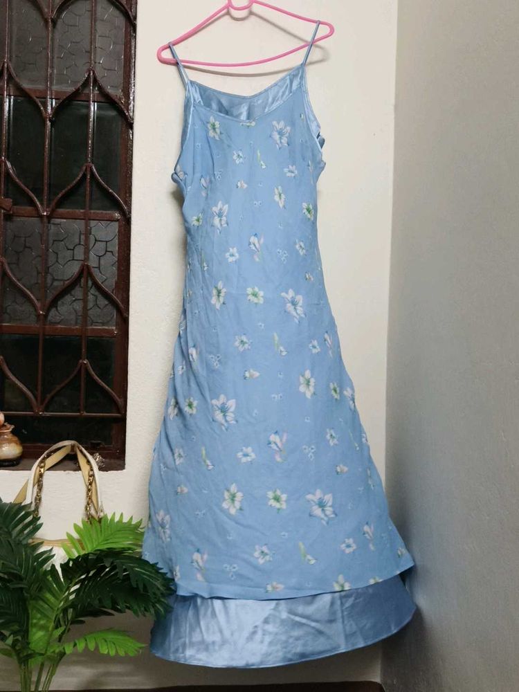 pinteresty fairycore sky floral satin Maxi Dress