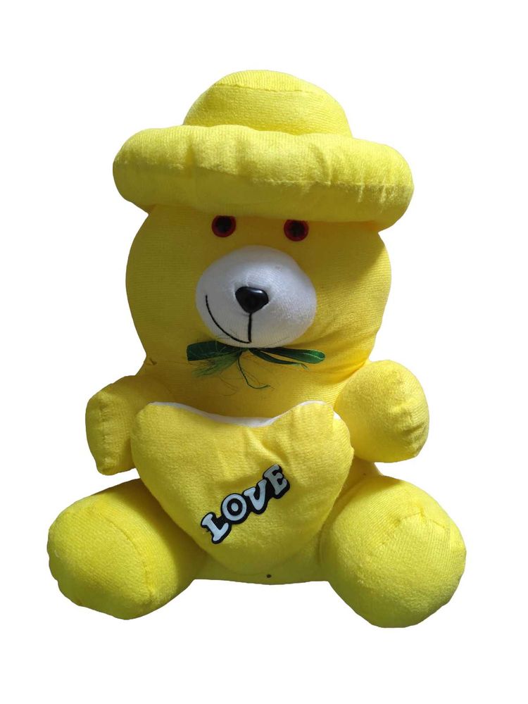Cute Yellow Teddy Bear with Hat and 'LOVE' Heart S