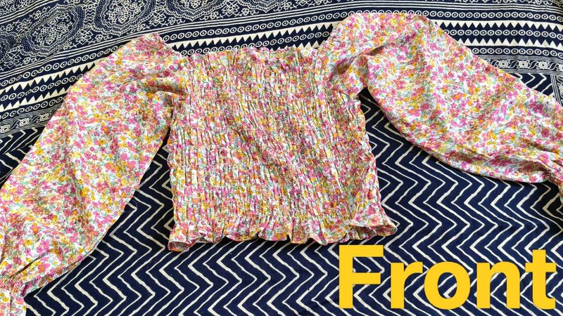 Floral Smocked Puff Sleeve off shoulder Top