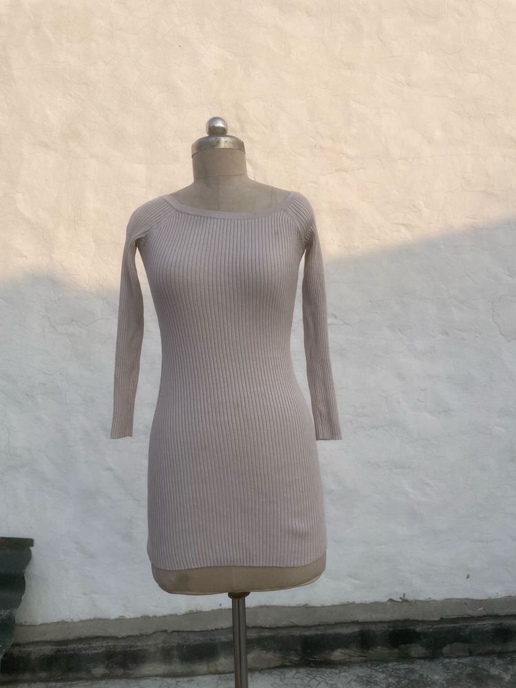 Ribbed Knit Long Sleeve Mini Dress