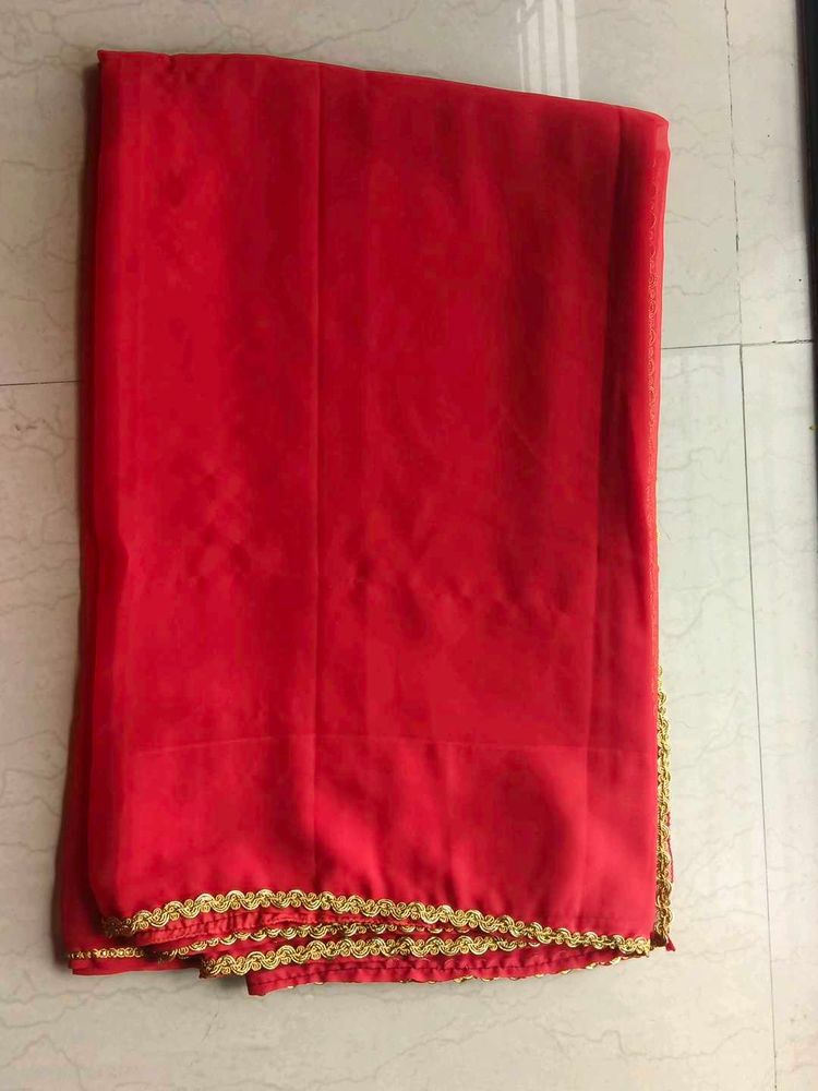 Vibrant Red Saree with Gold Border