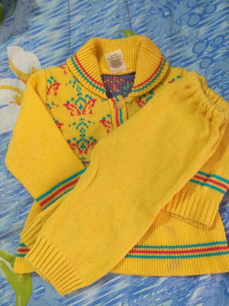 Yellow Patterned Kids' Sweater with pant