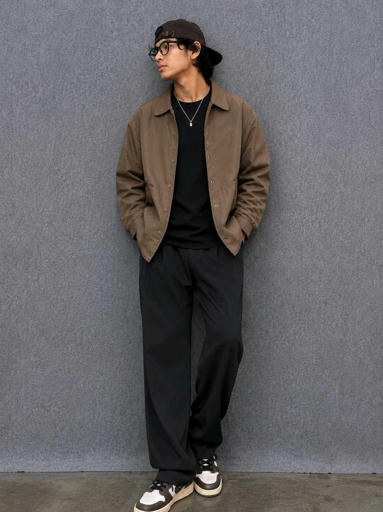 Brown Suede Jacket with Chain Print Lining
