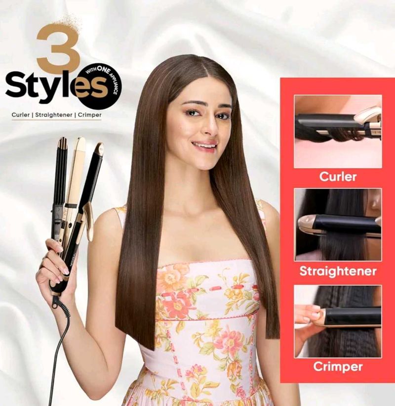 3-in-1 Hair Curler, Straightener &amp; Crimper