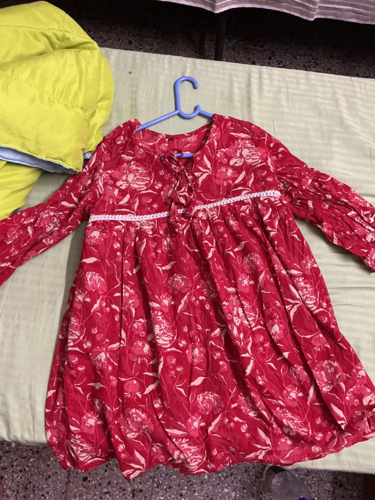Red Floral Print Kurta