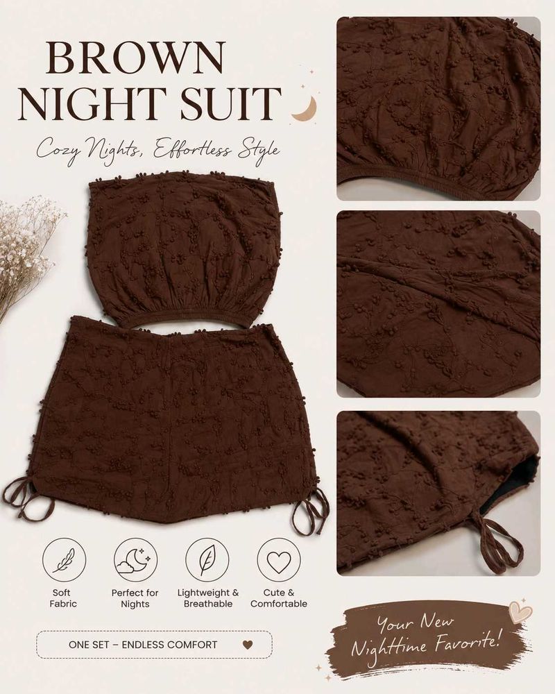 Cozy Brown Textured Night Suit Set