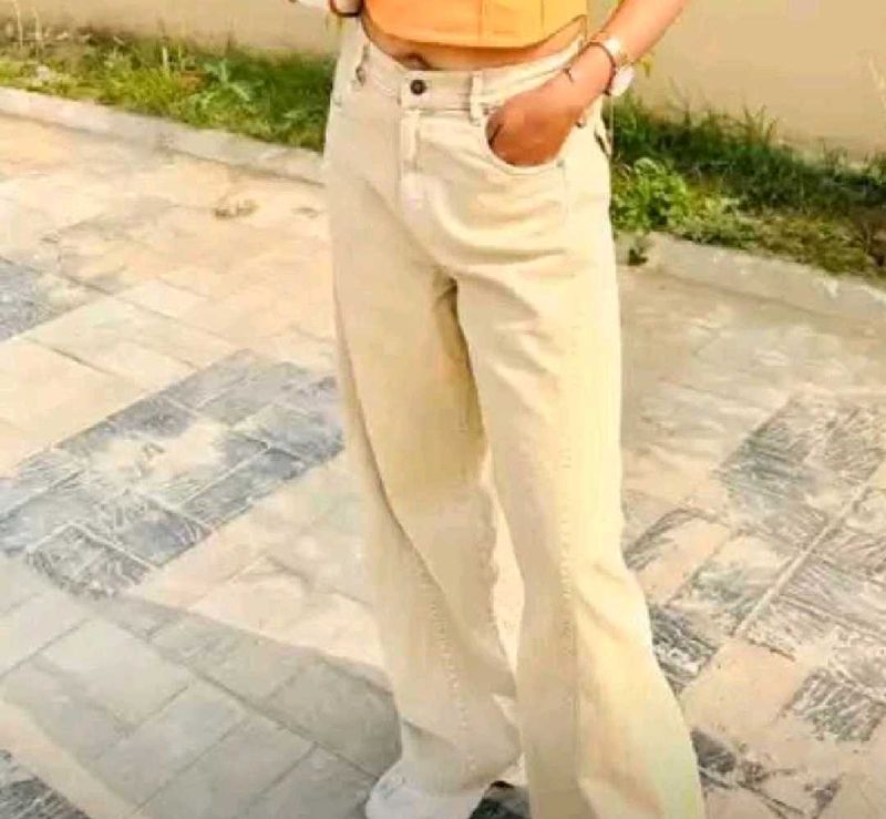 Cream Wide Leg Jeans