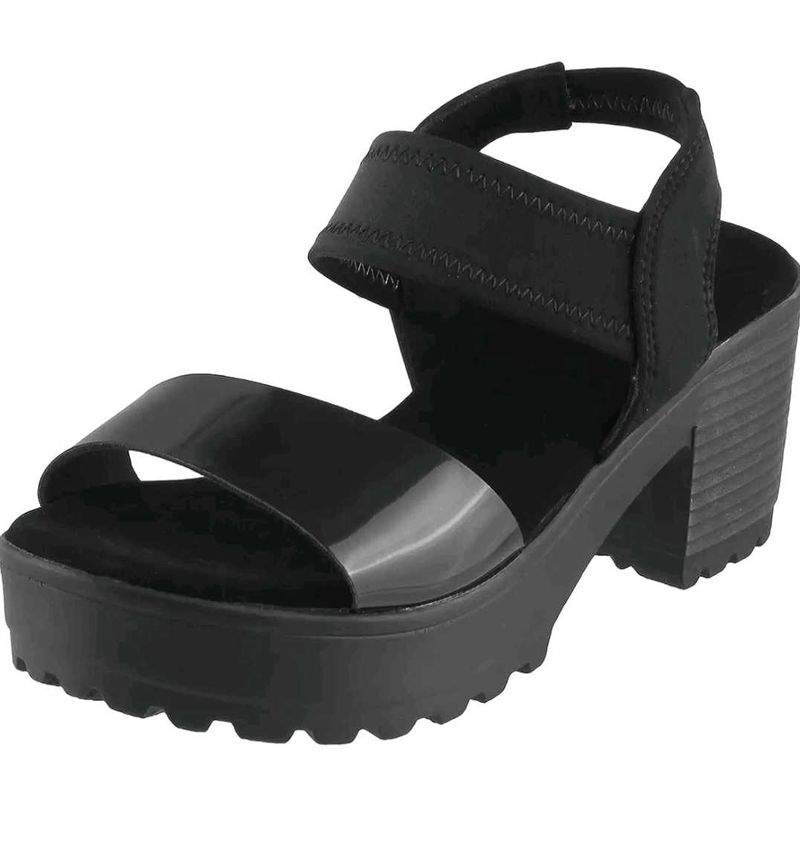 Black Platform Heeled Sandals