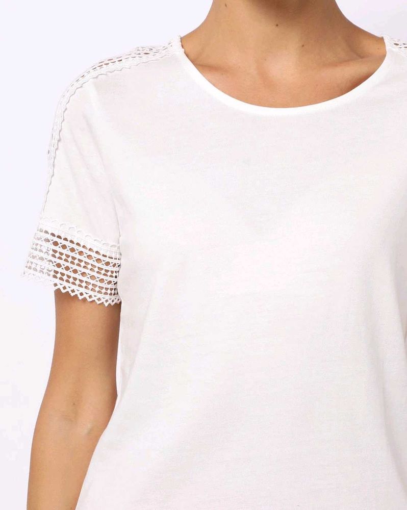 White Lace Trim T-Shirt