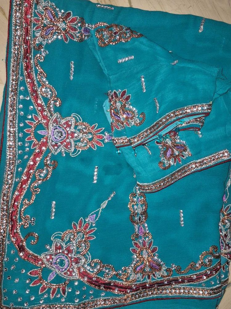 Embellished Teal Saree