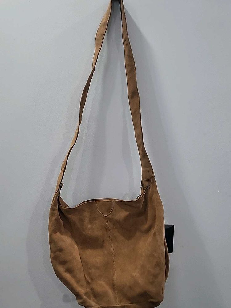 Tan real sued leather bag