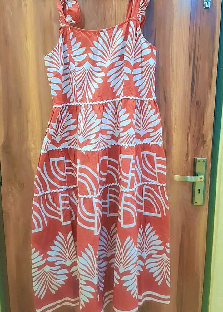 Boho Orange Leaf Print Maxi Dress