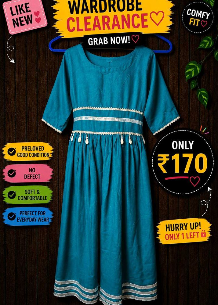 Teal Ethnic Kurta with White Lace