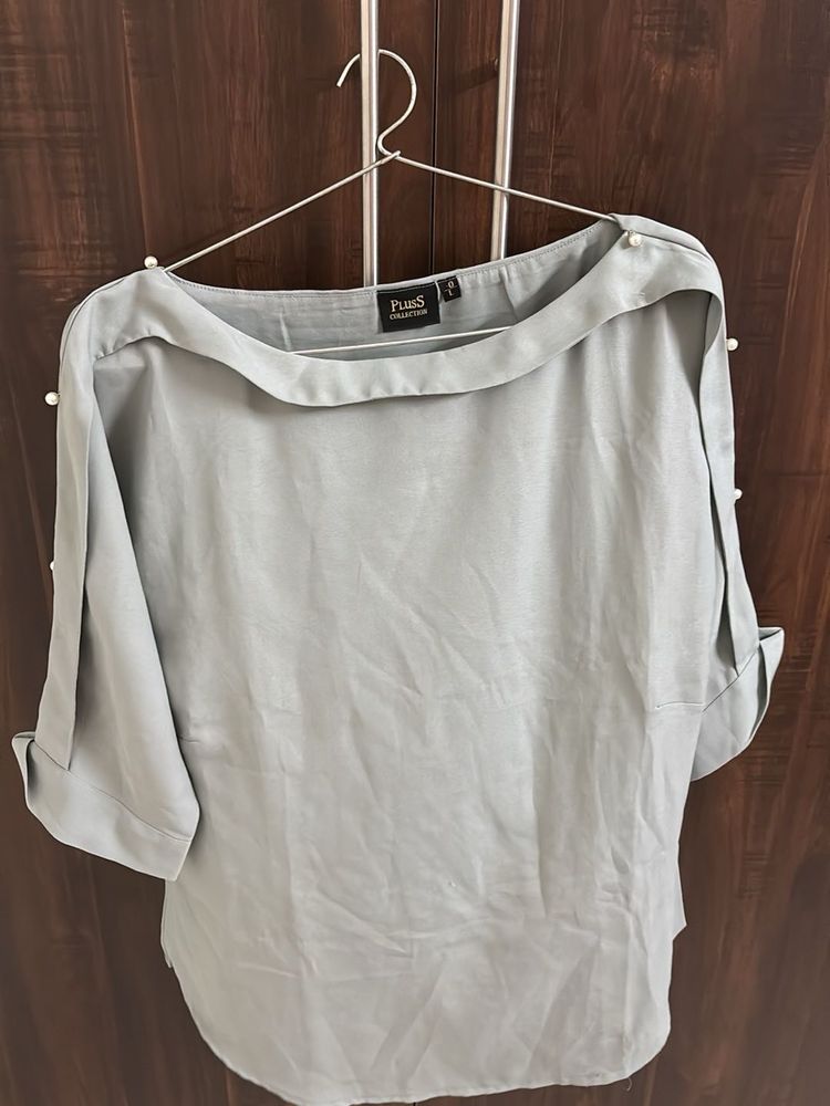 Elegant Pearl Embellished Boat Neck Top