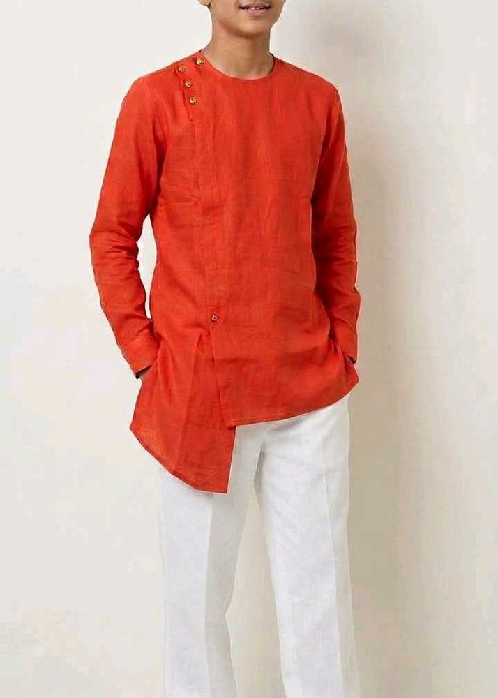 Orange Cotton Kurta for Men