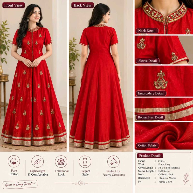 Elegant Red Embroidered Gown
