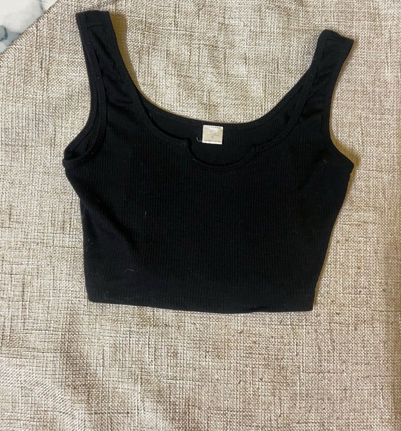 Black Ribbed Crop Tank Top