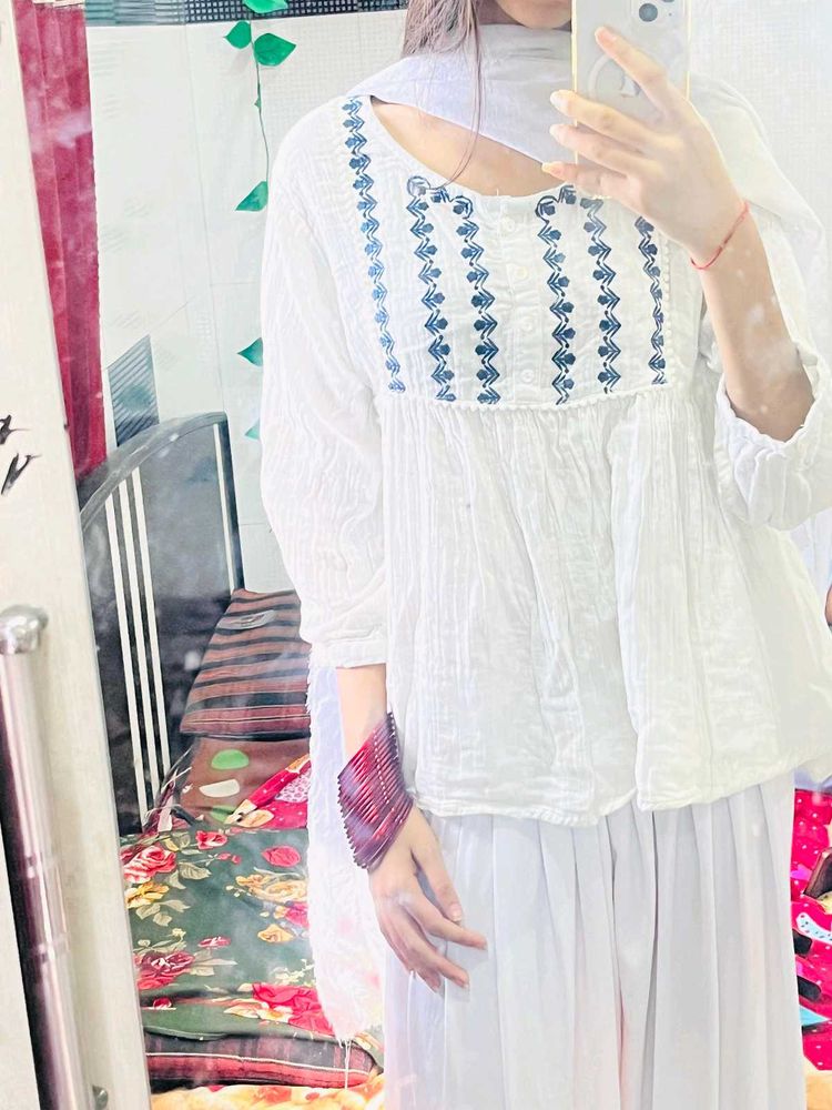 Boho White Embroidered Kurta