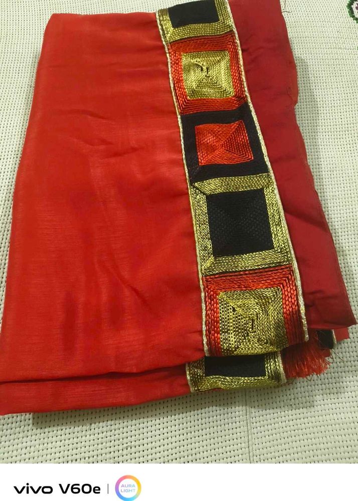 Vibrant Red Embroidered Saree