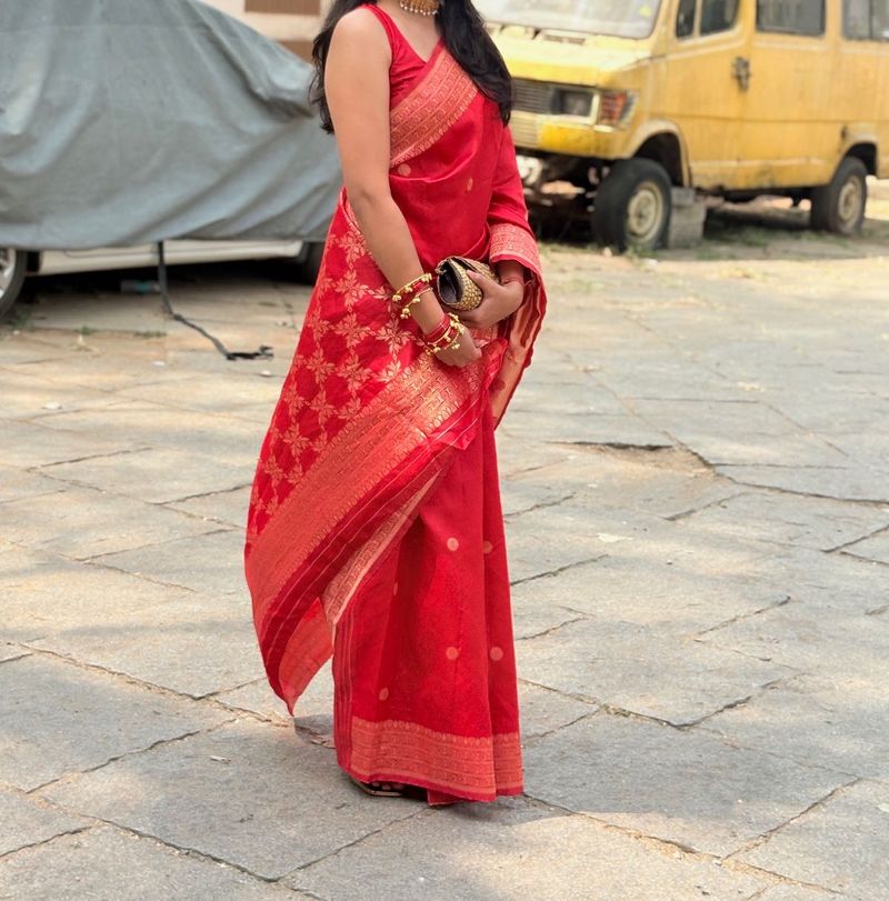 Vibrant Red Banarasi Silk Saree