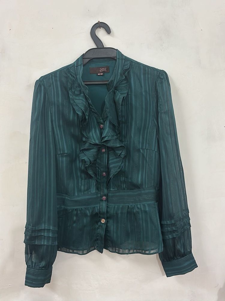 Elegant Emerald Green Striped Blouse