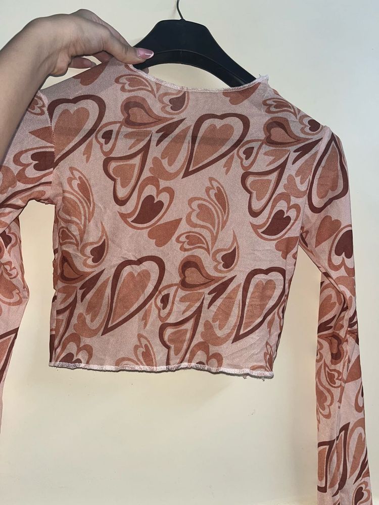 Heart Print Mesh Top