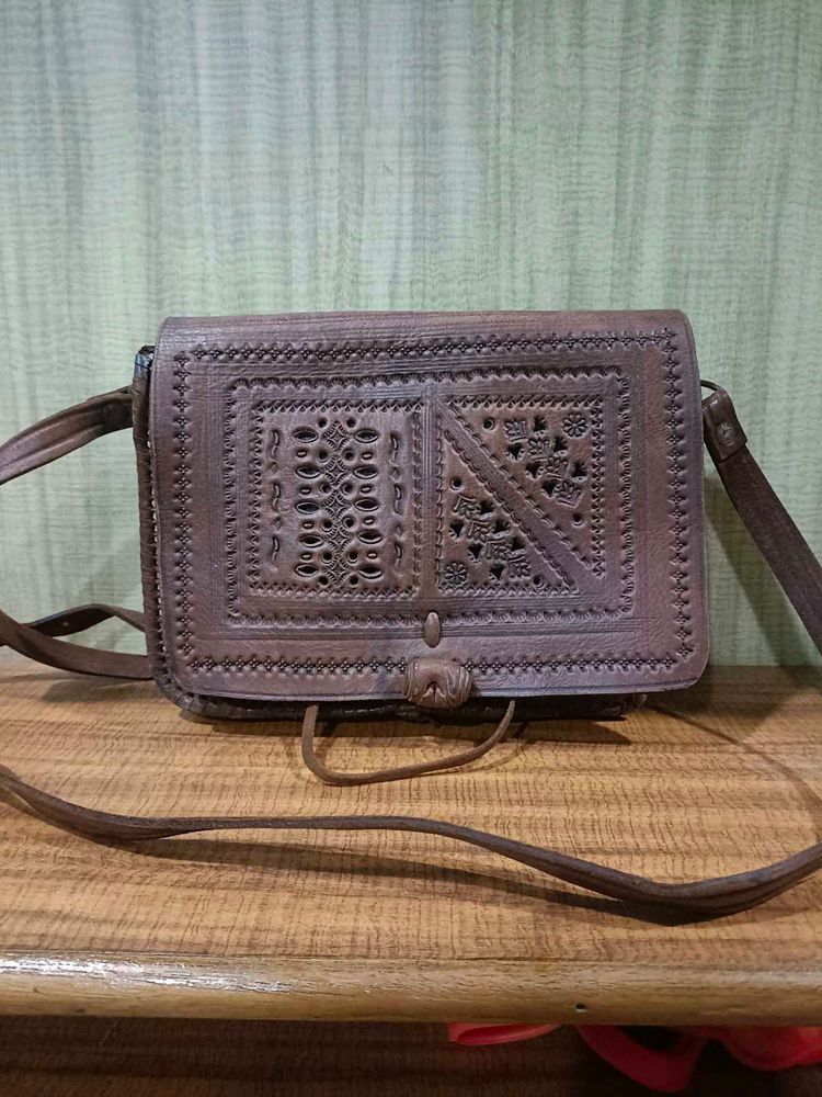 Vintage Embossed Leather Crossbody Bag