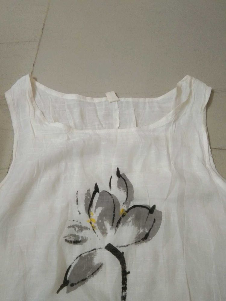 White Floral Sleeveless Top