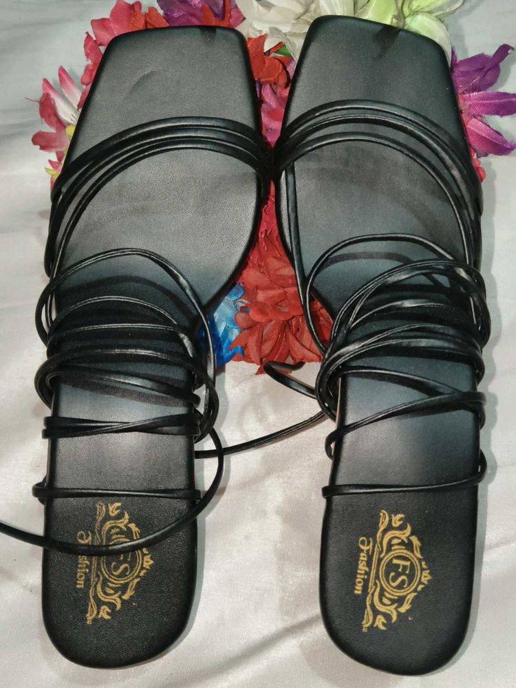 New Black Tie up lace heels Sandals